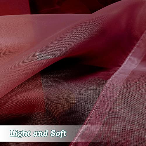 Image of Chyhomenyc Short Sheer Curtains 45 Inches Length 2 Pieces, Light Filtering Soft Voile Curtains Drapes for Half Window /Bedroom /Bathroom /Living Room, Burgundy