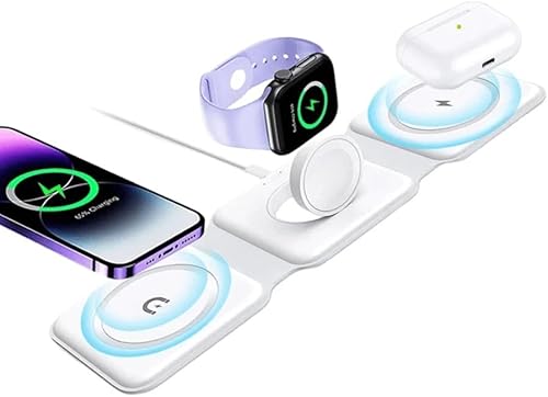 Estación de carga inalámbrica magnética plegable 3 en 1, cargador rápido de 15 W, compatible con iPhone 1213141516, reloj y AirPods, apto para