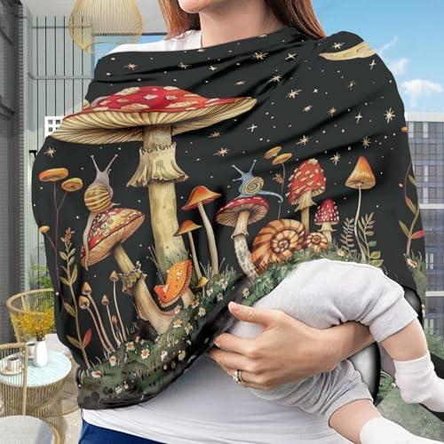 Image of Youngerbaby Black Mushroom Nursing Cover Carseat Canopy Car Seat Covers for Babies Mom Breastfeeding Scarf Infant Multi Use Cover for Baby Stroller Shopping Cart Feeding High Chair