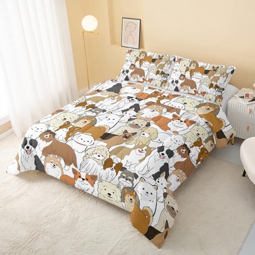 Image of QOOMO Cute Dog Bedding Set, Cartoon Animals Comforter Set Twin Size, Suitability Girs and Boys Black Decorate a Room 1 Comforter Set 2 Pillowcases