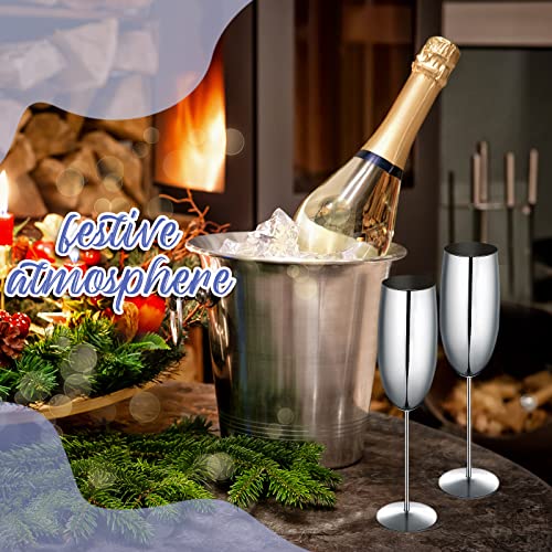 Set Of 12 Stainless Steel Champagne Flutes Silver Champagne Glasses With Box 8.5 Oz Champagne Wine Glasses Bulk Unbreakable Toasting Glasses For Wedding, Anniversary, Parties, Bride Gifts #TOP6