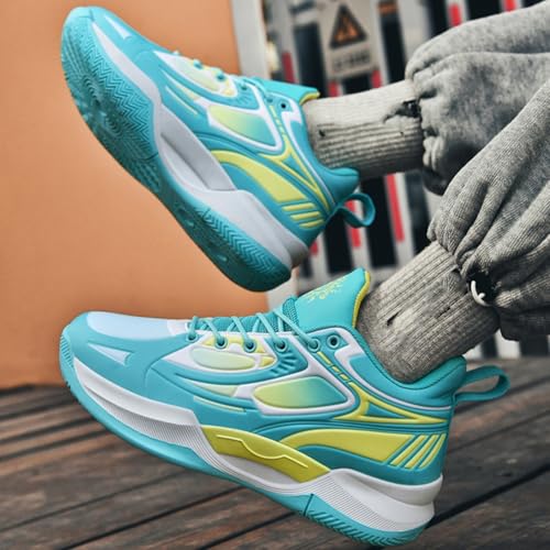 Mens Leather High Top Basketball Shoes Fashion Graffiti Non-Slip Walking Running Tennis Training Volleyball Sneakers (Blue,11)2
