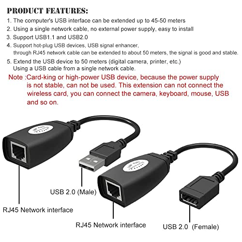 MESHIV 150 Ft USB (Male) to RJ45 + USB (Female) USB Over Cat5/5e/6 Extension Adapter RJ45 -Up to 150ft Length USB LAN Extender for USB Cameras... - Image 6