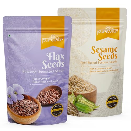 Image of Purevitr Flax Seeds & Non-Hulled Sesame Seeds Combo | 400g (200g Each) | Rich in Omega-3, Fiber & Calcium | Superfood for Healthy Living