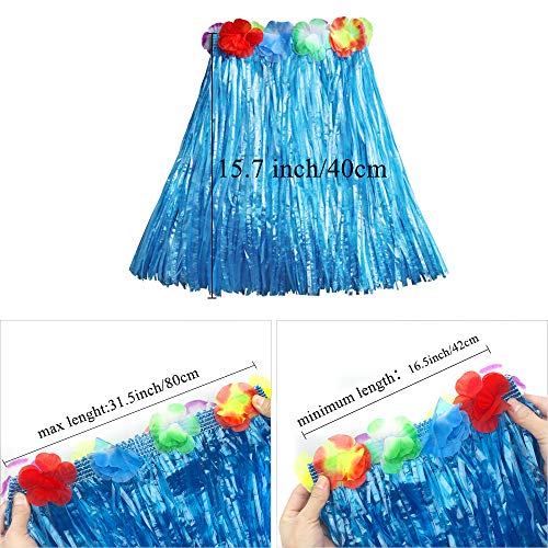 Girl's Elastic Hawaiian Hula Dancer Grass Skirt With Flower Costume Set-Blue 3T #TOP4