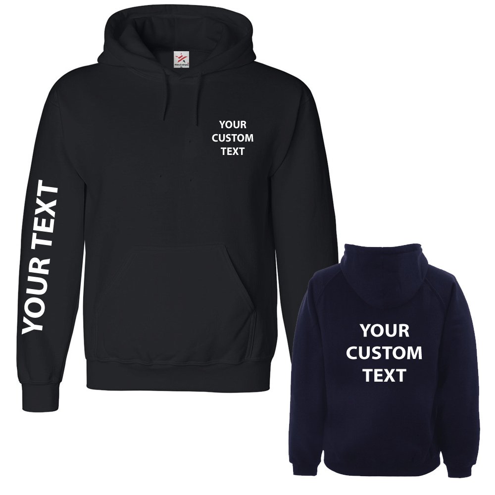 Star and StripesCustom Text Printed on Personalised Pullover Hoodie, Make Your own Hooded Sweatshirt Printed Hoodie Black