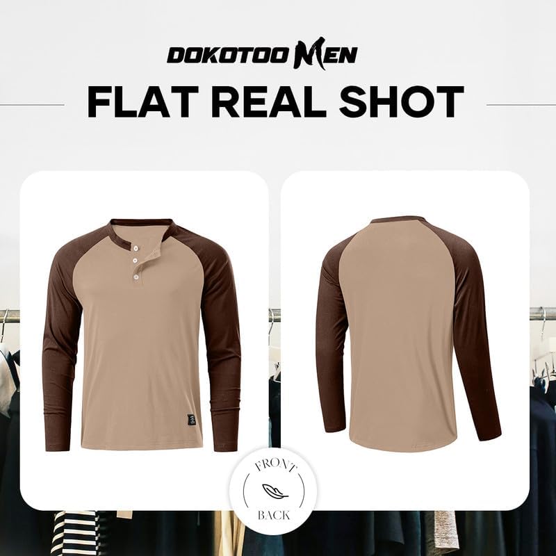 Men's Henley Shirt Fall Crewneck Color Block Slim Fit Long Sleeve T Shirts Button Up Tees - Image 6