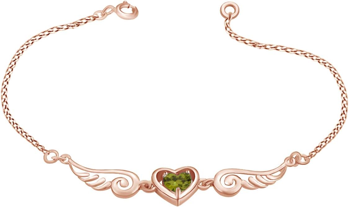 AFFY 14k Rose Gold Over Sterling Silver Angel Wings with Heart Chain Bracelet