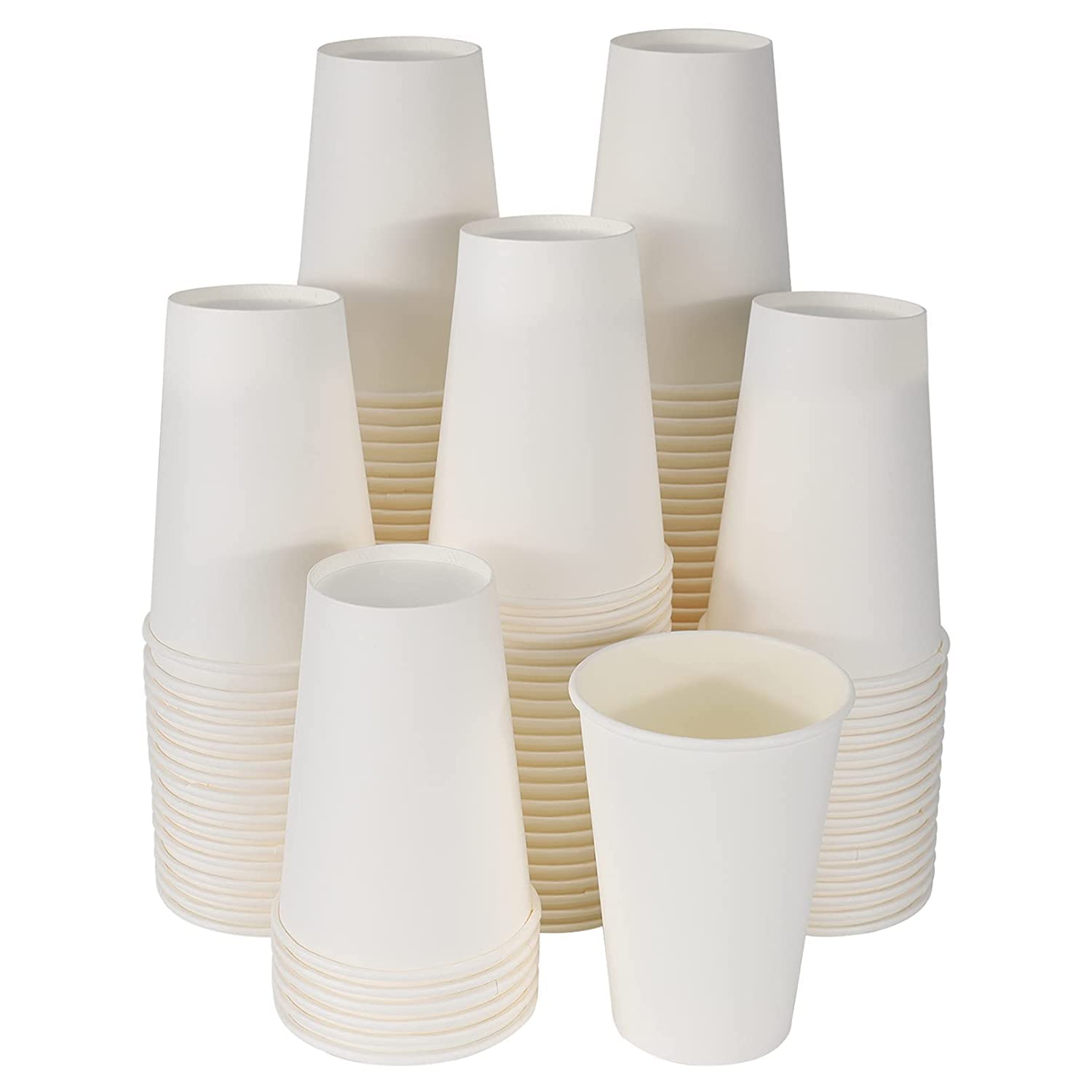 Disposable Coffee Cups with Lids | 100 Pcs Paper Cups with Lids, Sleeves, Stirrers | White To Go Cups For Hot Beverages (16 Oz)