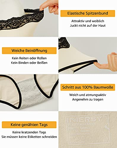 INNERSY Unterhosen Damen Baumwolle Pantys Spitze Atmungsaktive Hipster Unterwäsche 6er Pack (36, Mehrfarbig Hell) 4