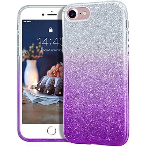 MATEPROX Compatible with iPhone Se 2022 case,iPhone SE 2020 case, iPhone 8 case,iPhone 7 Glitter Bling Sparkle Cute Girls Women Protective Case for iPhone 7/8/SE (Gradient Purple) Cover