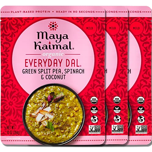 Image of Maya Kaimal Organic Indian Foods | Green Split Pea Everyday Dal | 10oz (PACK of 3) | Microwaveable, Ready to Eat, Fully Cooked with Spinach and Coconut | Vegan, Ready to Eat