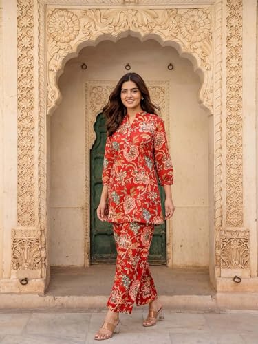Image of Leriya Fashion Kurta Sets for Woman | Co ord Set for Women Stylish | Kurti Set for Woman | Short Kurti for Women | Kurtis | Ethnic Jaipuri Straight Kurta Set with Palazzo Pants | Salwar Suit for Party Outfits