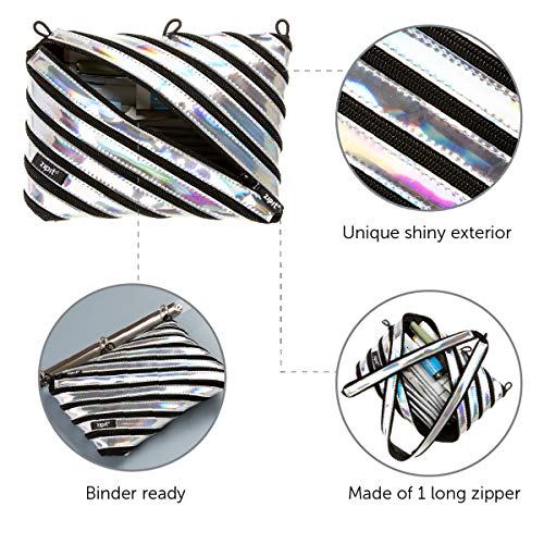Image of ZIPIT Metallic Pencil Case for Girls | 3-Ring Binder Pencil Pouch | Large Capacity Pencil Pouch for School (Silver)