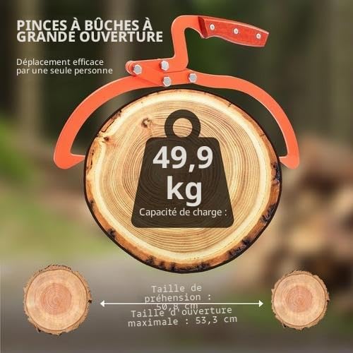 20 Pouces (Environ 50,8 cm) Pince Forestière pour Troncs, Pince de Levage pour Bois Bàches, Mandrins de Serrage, Outils pour Soulever et Transporter le Tronc D'arbre