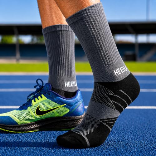 Image of HEELIUM Bamboo Athletic Crew Socks for Men & Women | 3X Tougher & Durable, Ultra Soft & Blister Resistant | Perfect for Gym, Sports & Long Distance Running