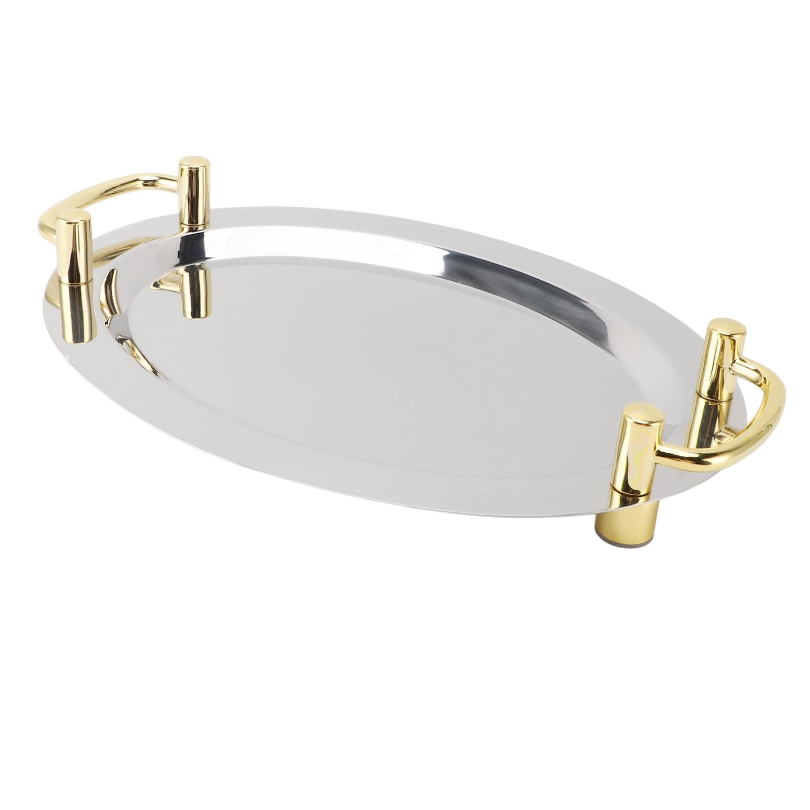 Bandeja para Servir de Acero Inoxidable, Elegante, portátil, de Metal, para Buffet, Hotel, Restaurante (Forma Rectangular con Mango Dorado, 39 cm)