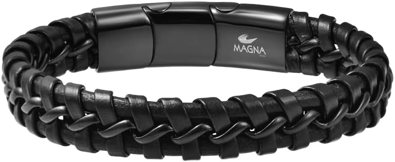 Mens Braided Genuine Leather Wristband Cuff Bracelet