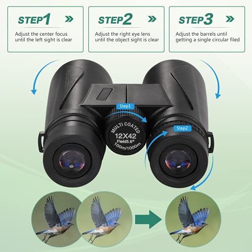 Fernglas 12x42 HD Nachtsicht, Hochleistungs Ferngläser mit großer Reichweite Wasserdichtes Anti-Beschlag-Prisma BAK4 FMC… – Bild 6