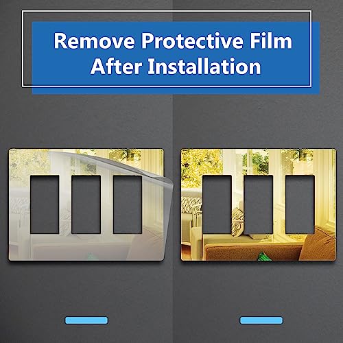 Image of LIDER Triple Decorator Wall Plate, Impact Resistant, Plexiglass, Reflective Finish, Modern Upgrade, Screwless Light Switch /Outlet Cover, Mid-Size 3-Gang 4.88 inch x 6.77 inch, Acrylic, Mirror Glass Gold