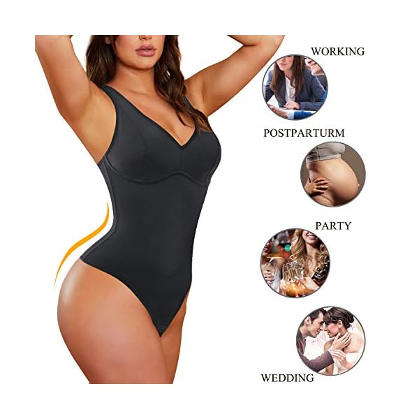 Nebility-Women-Waist-Trainer-Shapewear-Slim-Body-Shaper-Sexy-Deep-V-Neck-Thong-Bodysuit-Tummy-Control-Jumpsuit-Tops Nebility Women Waist Trainer Shapewear Slim Body Shaper Deep V Neck Thong Bodysuit Tummy Control Jumpsuit Tops (L, Black)