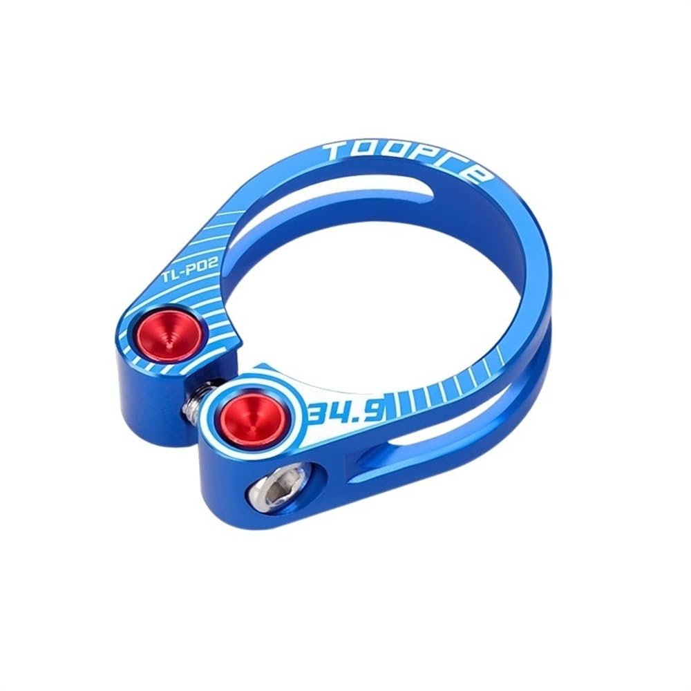 Bike Seat Clamp 31.8/34.9mm Aluminium Alloy Bike Seat Clamp Hollow Locking Mountain MTB BMX Road Bicycle Seatpost(34.9mm-Blue)