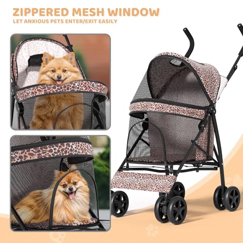 Image of Magshion Compact Fold Pet Travel Stroller for Small Dogs Cats, Leopard