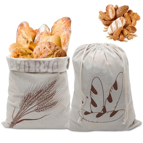 2 Piezas Bolsas de Pan de Lino con Forro de TPU, 40x30 cm, Ecológicas y Reutilizables para Pan Casero, Conservan la Frescura del Pan - Bolsas de Almacenamiento de Alimentos