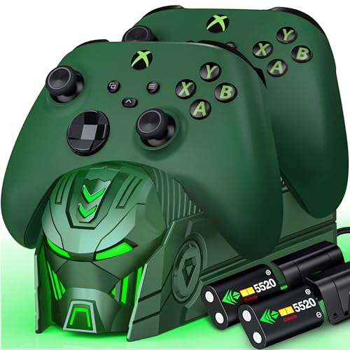 HELLCOOL Paquete de batería recargable para controlador Xbox, paquete de 2 baterías de 5520 mWh con base de carga Xbox/pantalla LED/compartimento de batería, paquete de baterías para Xbox Series