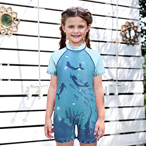 Big Girls One Piece Rash Guard Swimsuits For Kids Upf 50+ Sun Protection Short Sleeve Swim Shirt Ocean Mermaid Size 12/10-12 Years #TOP2