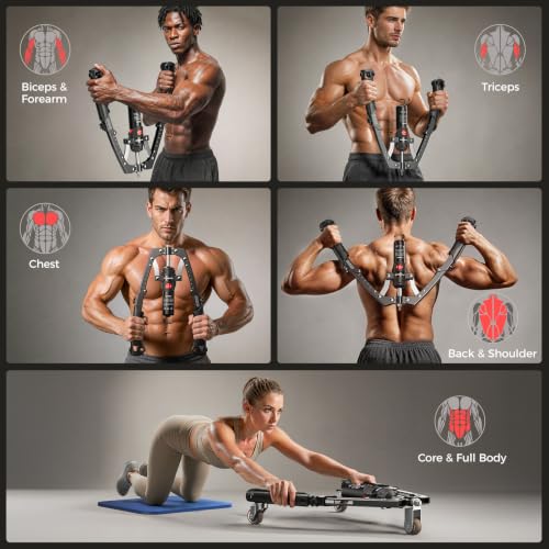 Image of FLYBIRD Twister Arm Trainer, Hydraulic Power Core Twister Chest Workout Equipment, Adjustable 22-440LBS Chest Trainer for Men, 3 in 1 Chest and Arm Exerciser with Ab Roller Wheel, Include Backpack&Pad