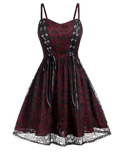 obaSeteck Goth Dress for Women Plus Size Halloween Lace Mesh Patchwork Sleeveless Camisole Mini Dresses - X-Large - Z3
