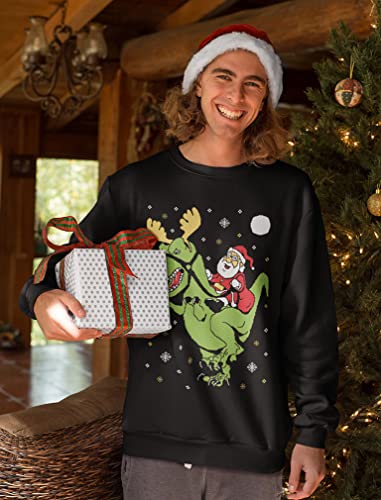 Tstars T-Rex Santa Ride Funny Ugly Christmas Sweater Sweatshirt Large Black3