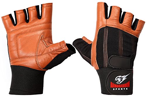 Real piel Fitness guantes para hombres o mujeres con muñeca envuelve armagedón deportesu00a0u0096u00a0Perfecto para el deporte Fitness Gym y Crossfit, Marrón