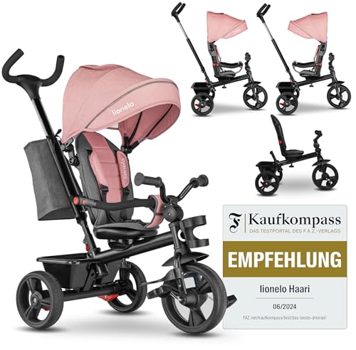 LIONELO Haari Bicicleta 2 en 1 Menores hasta 25 kg 1,5-5 años Triciclo- Carrito Cesta espaciosa, Bolsa y portavasos Cinturones de 3 Puntos con Fundas Toldo Reposapiés Rosa