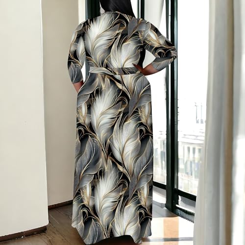 Image of SUZONANA Women's Plus Size Maxi Dresses Casual Loose Short Sleeve Long Maxi Dress with Belt Wedding