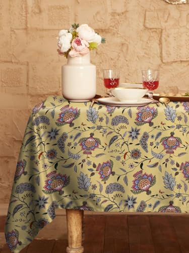 Image of Casableu Kasbah Yellow Table Cloth for 6 Seater Dining Table | 52x72 Inch Rectangular Table Cover | Dust-Proof, Washable Fabric | Decorative Dining Table Cover for Home
