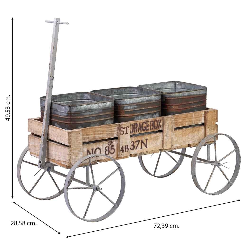 WANDERLUST DECO Carro Expositor, 3 bandejas, Madera y Metal marrón 72.39x28.58x49.53