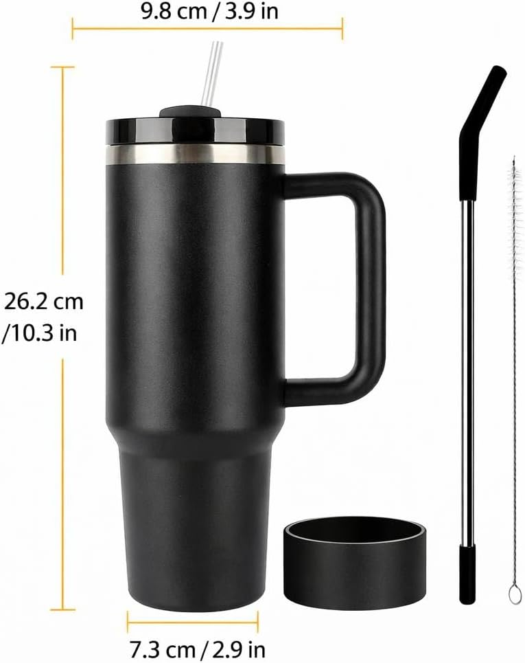 40oz Insulated Tumbler with Handle and Straw Lid – Black Stainless Steel Travel Mug – Leakproof, BPA-Free, Fits Cup Holders – Ideal for Cold & Hot Drinks, Coffee or Protein shake. - Image 8