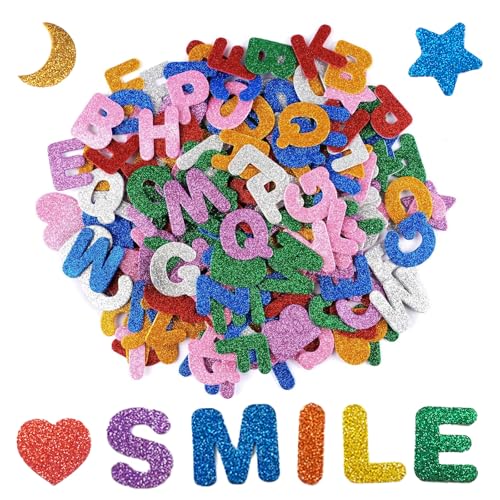 Caelura 145 Stück Moosgummi Buchstaben Selbstklebend Buchstaben Aufkleber Glitter Alphabet Klebebuchstaben Groß für Schultüte Einschulung Schulanfang Deko Basteln Scrapbooking Zubehör