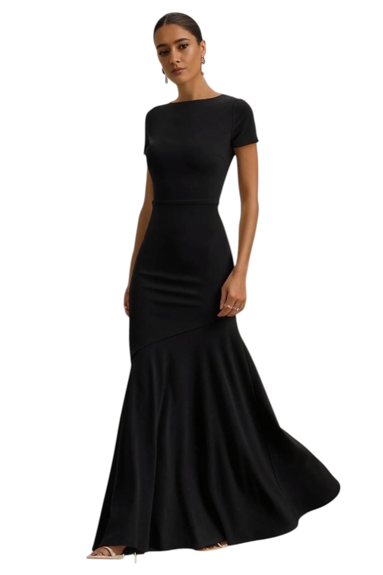 traquila Women's Black Maxi Dress | Boat Neck | Short, Cap Sleeves | Bodycon FIt | Casual-picture-54