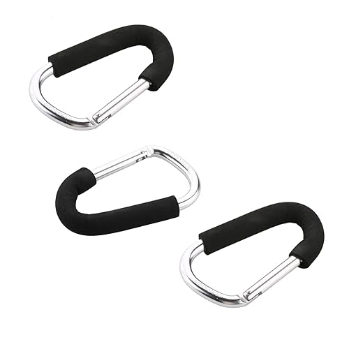 MroMax 3 ganchos para cochecito, clip de mosquetón de 5.5 pulgadas, gancho de viaje plateado más fácil, gancho de correa de cochecito de perro,