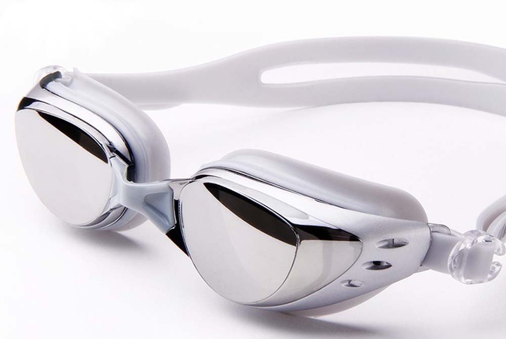 Plating Myopia Swimming Goggles Anti-Fog Big Box Waterproof Men and Women/Children(Silver Color Plated)