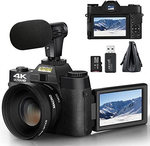 NBD Vlogging Camera 4K 48MP Digital Camera for Photography, Compact Camera for YouTube with Flip Screen, Autofocus, 16X Digital Zoom, 52mm Wide Angle & MacroLens, 32GB TF Card