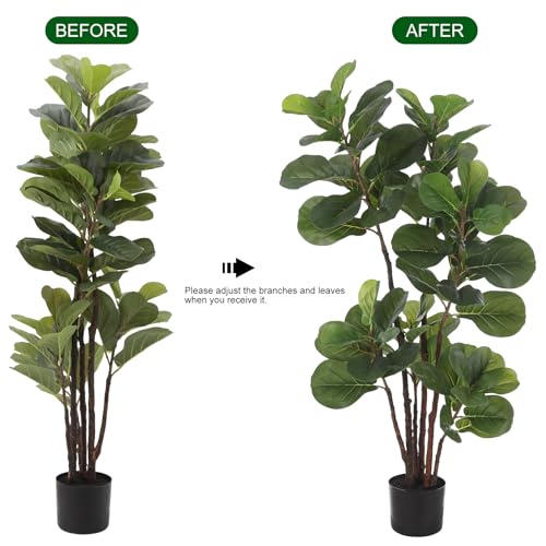 2 Pack Artificial Fiddle Leaf Fig Tree, 47 Inch Faux Ficus Lyrata Tree with 72 Leaves in Pot, Fake Green Plant for Indoor Outdoor Home Office Living Room Bedroom Decor