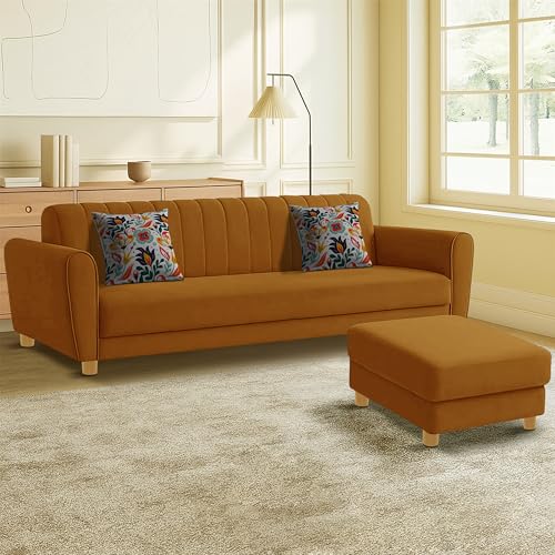 Image of Rosebell-Modern L-Shape Velvet Sofa Set for|Right-Hand Sectional Sofa with Tufted Back 4-Seater Corner Couch,Perfect for Home Office Guests Living Room-Golden