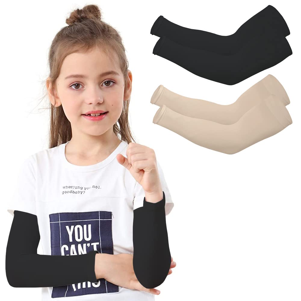 2 Pairs - Arm Sleeves for Kids Babies Toddlers, Unisex UV Sun Protection Arm Cover Cycling, Golf, Outdoor Sports, UPF 50, Age 1-7, UV Sun Protection, Cooling Sleeves with Black and Skin Colors-image-14