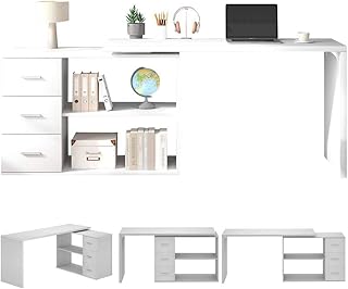 HSSTYLE Corner Desk with Drawers, Reversible L-Shaped Computer Desk, Corner Office Tables for Home Work