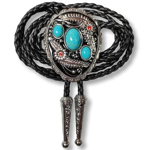 Image of Turquoise Agate Granite BOLO Tie for Men Women Leather Wedding Necklace Western Cowboy Necktie
