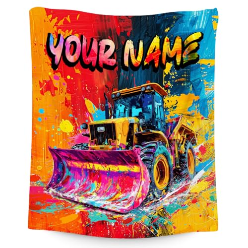 Custom Blanket for Boys - Personalized Bulldozer Gifts for Teens - Cool Cozy Fleece Throws for Office, Sofa - 4 Sizes